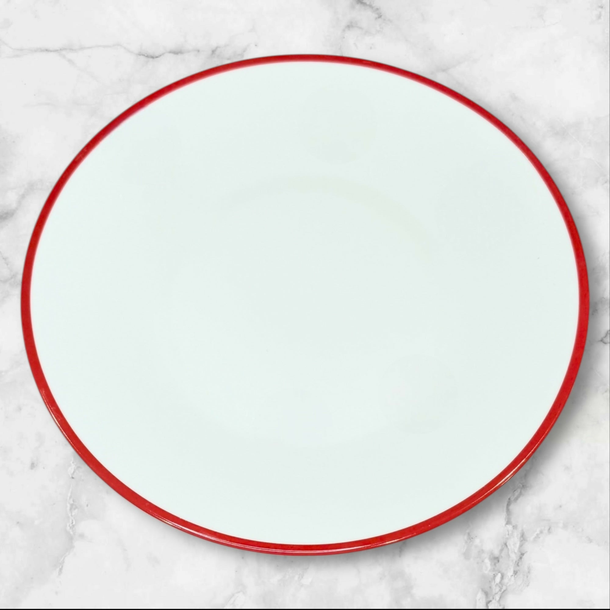 Crate & Barrel White Deep Dinner Plates Red Rim Round | Set of 3 | Excellent