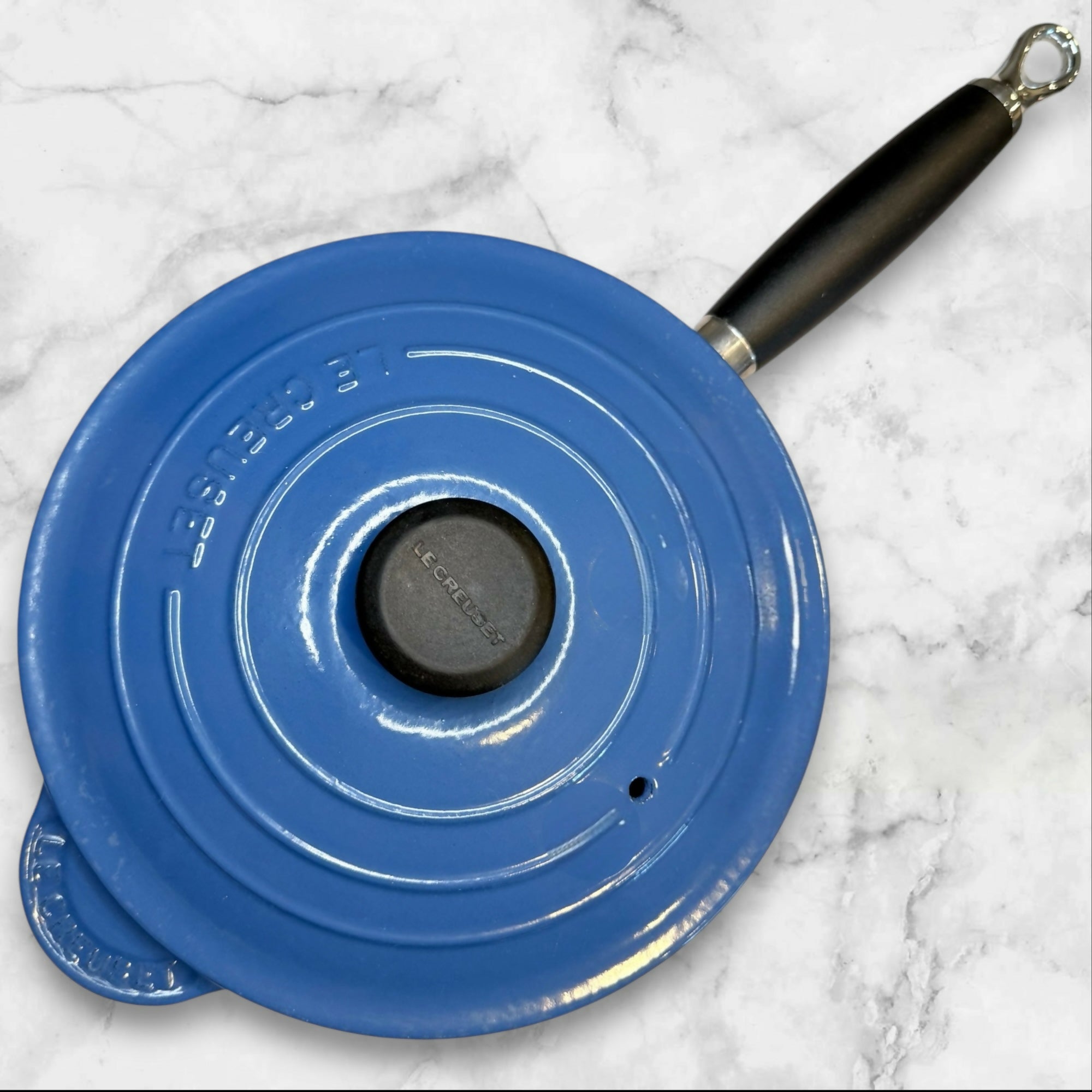 Vintage Le Creuset Blue Enameled Cast Iron Saucepan w/ Lid Excellent Condition