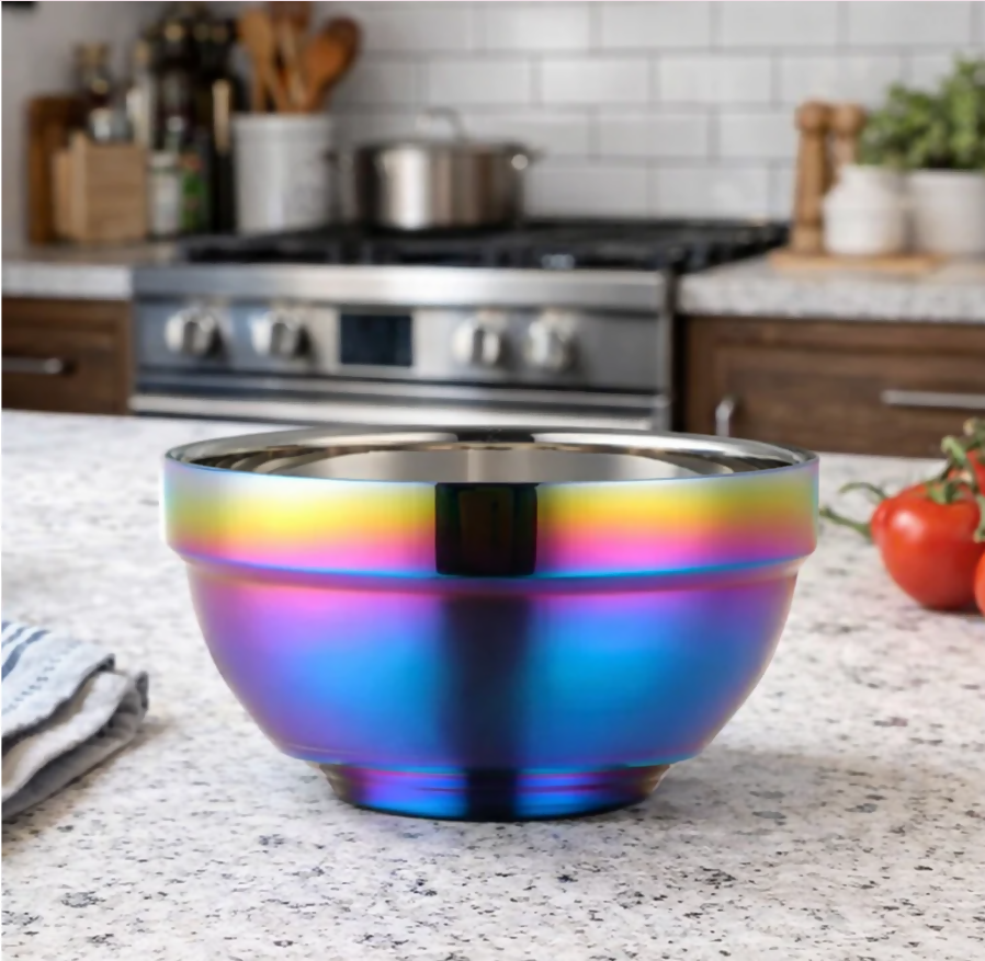 Anygleam Pink Rainbow Rice Bowls – 2Pcs Big Stainless Steel, Single-Layer Anti-Scalding Cooking Utensils