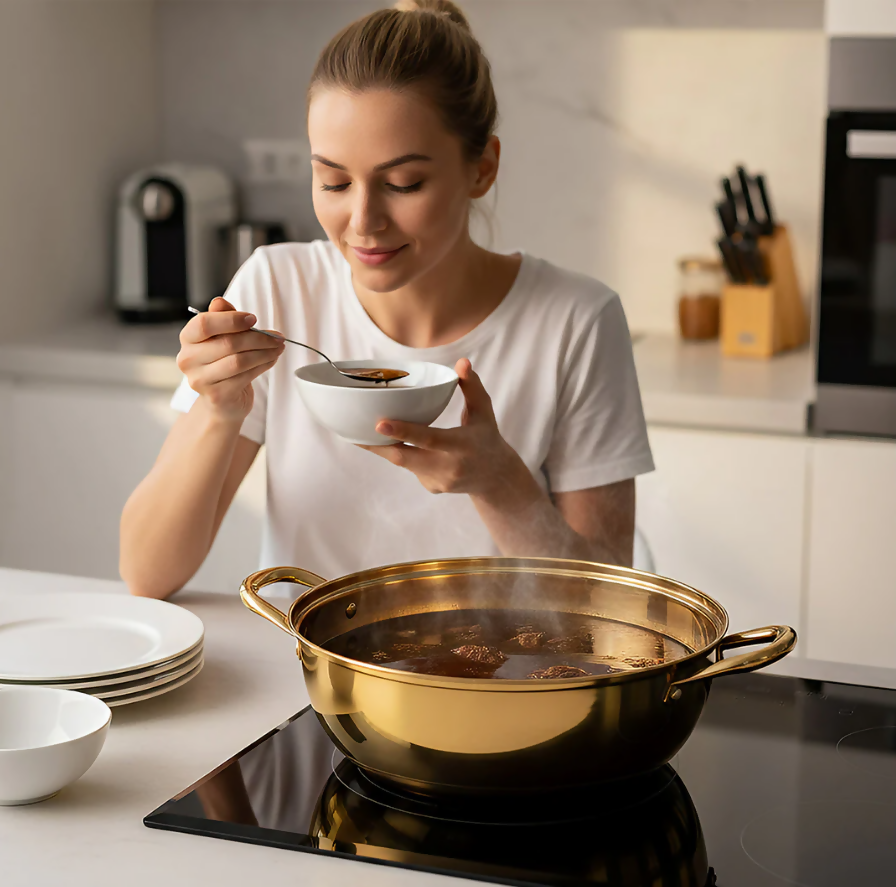 ANYGLEAM Stock Pot Gold Stainless Steel Home Restaurant Cooking Tool Single-Layer Compatible Soup Kitchen Utensils