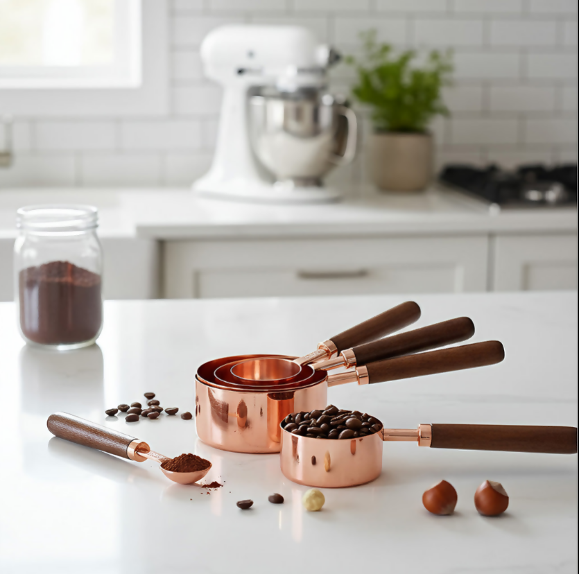 Anygleam Rosegold Brown 8pcs Wooden Measuring Cup Kitchen Tools Accessories