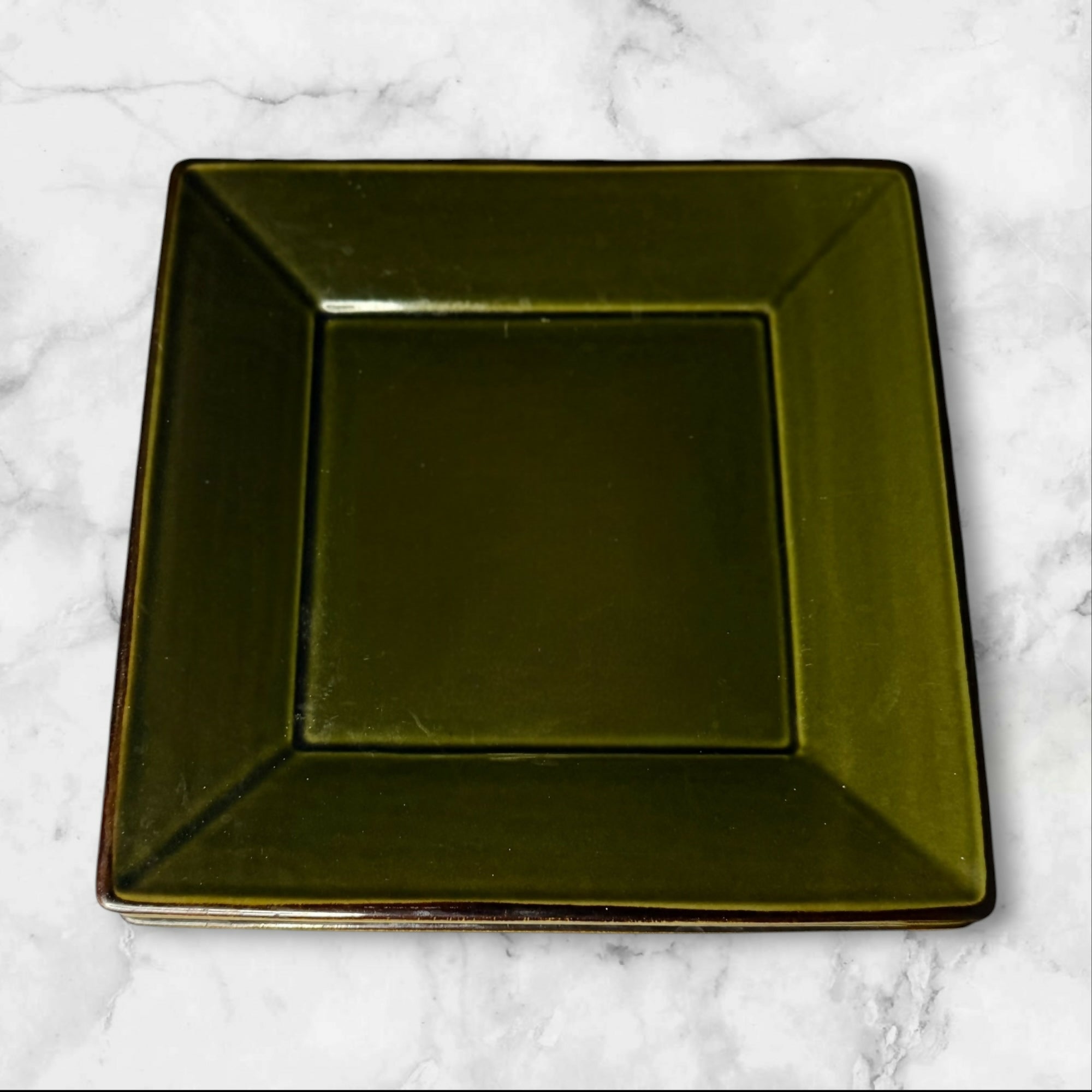 Pottery Barn Asian Square Green Dinner Salad Plates Set of 7 Excellent