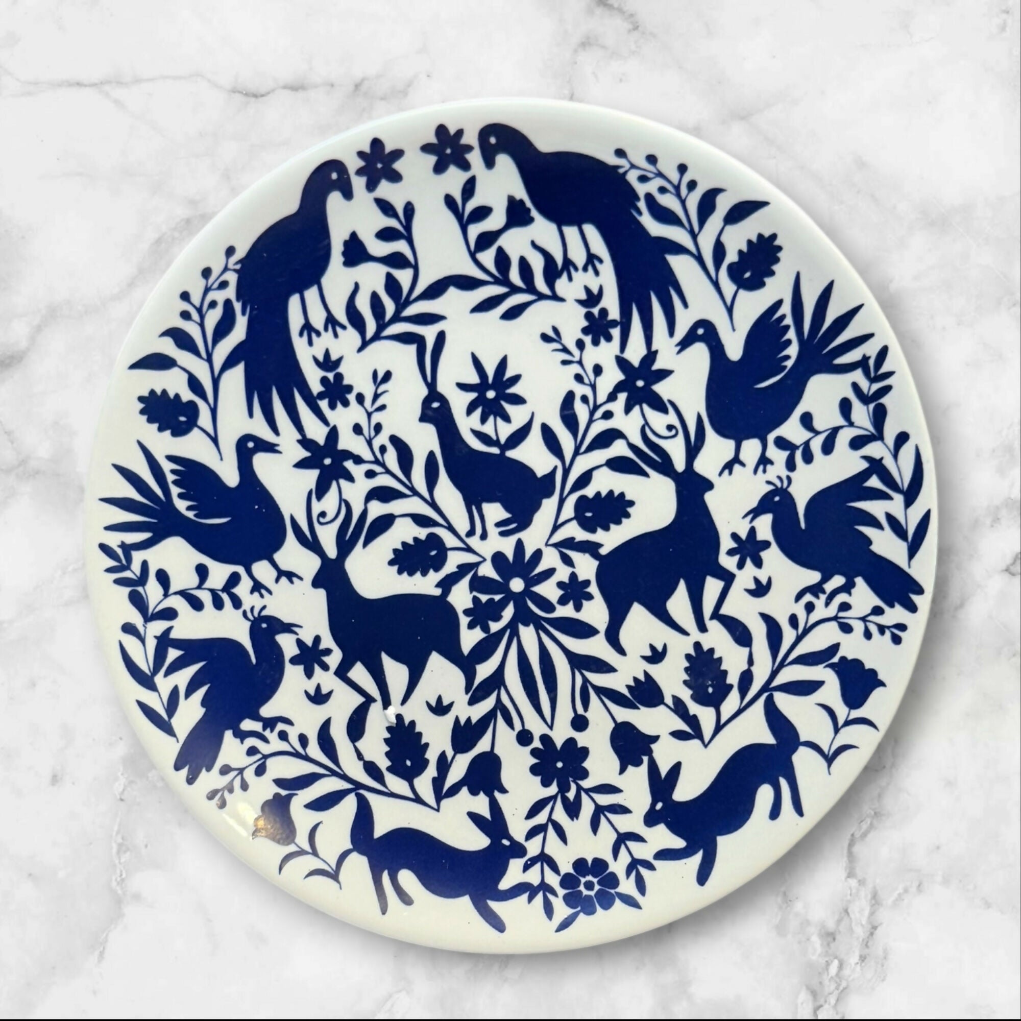 Ashland Feliz Navidad Blue White Salad Plates Set of 4 Excellent Condition