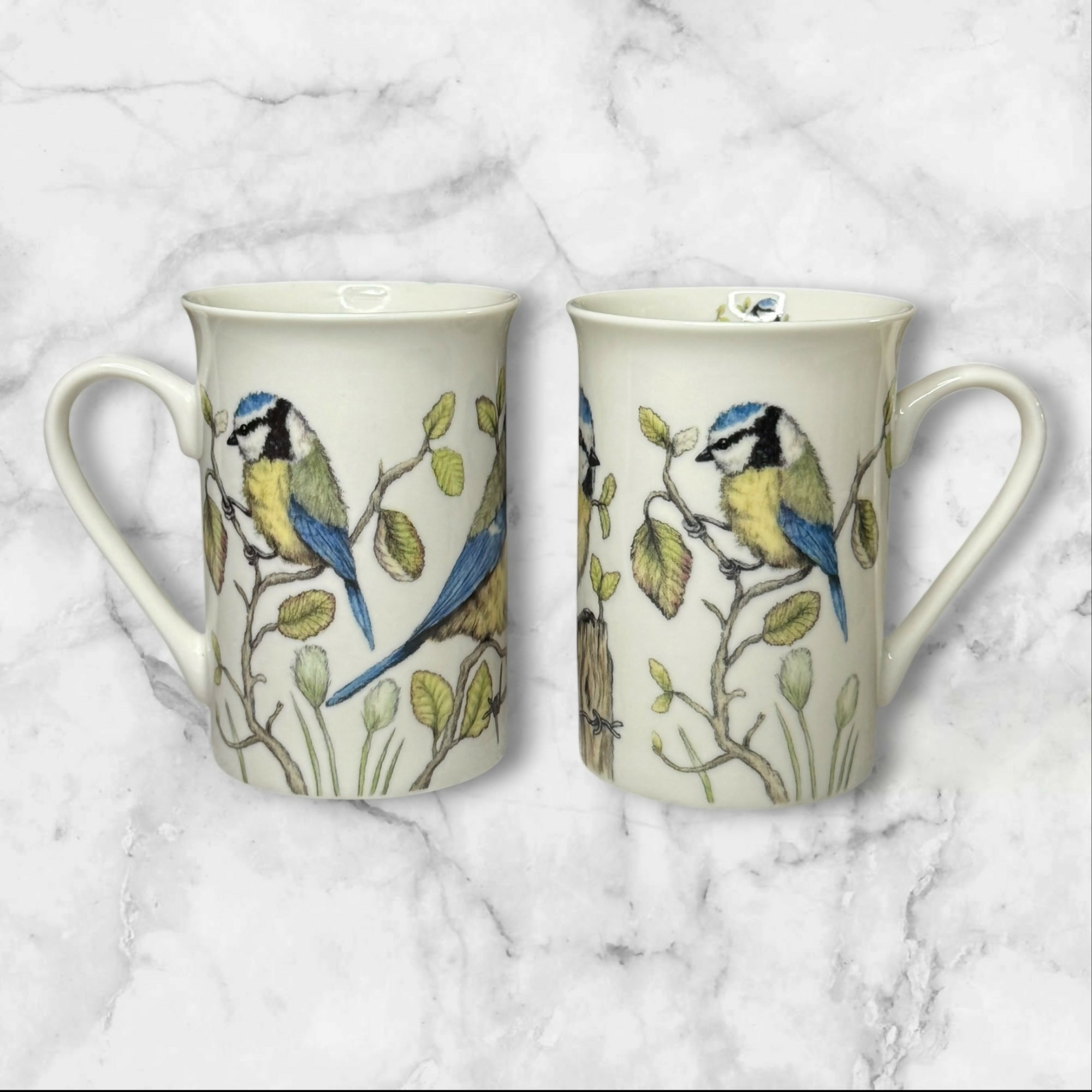 Kent Pottery Blue Tit Bird Mugs Set of 2 | English Countryside | Excellent Condition