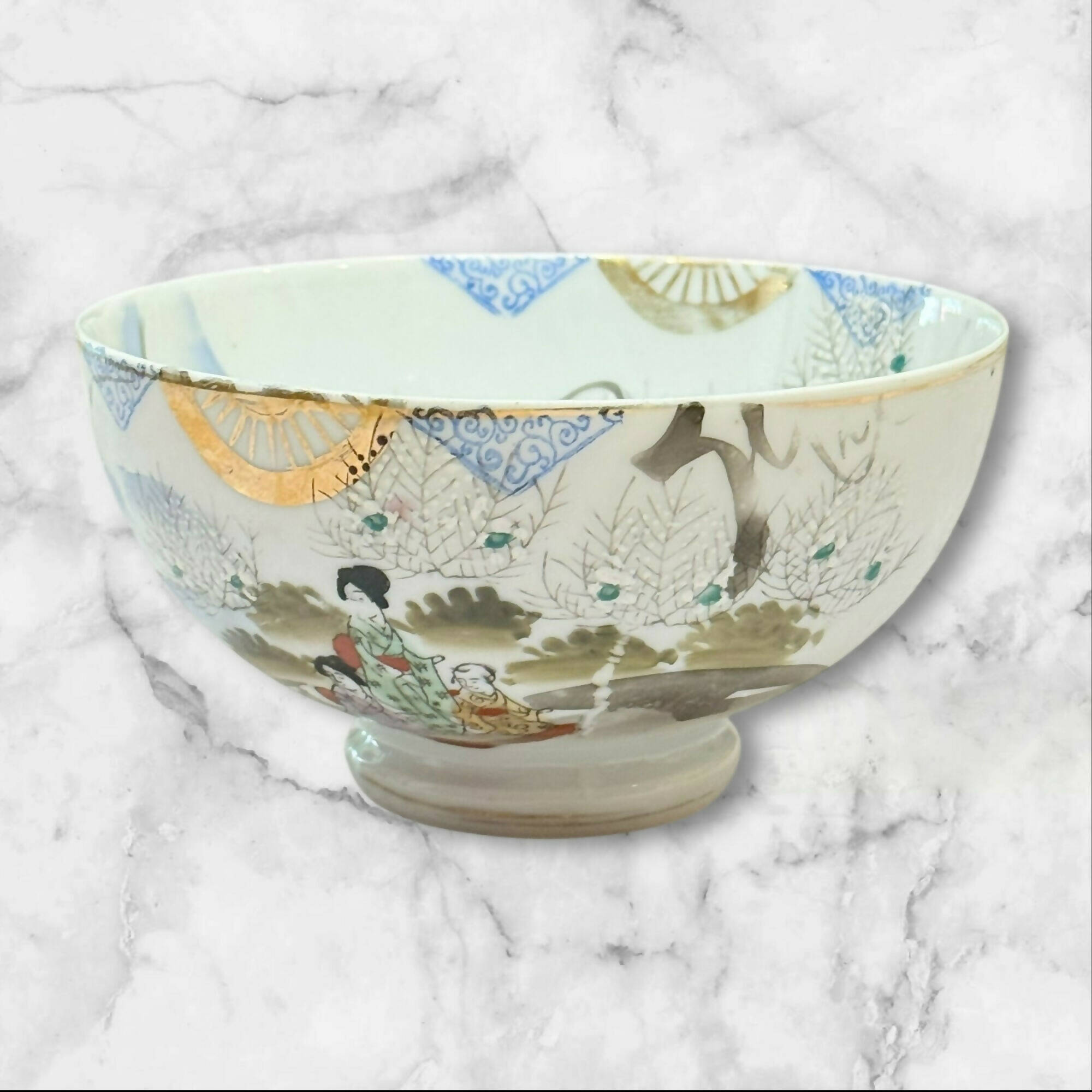 Vintage Japanese Kutani Hand Painted Porcelain Bowl | Gold Trim | Excellent