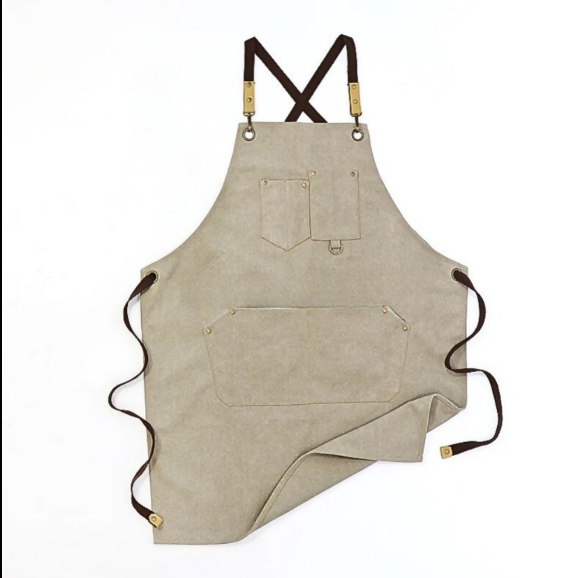Anypron 16oz Grey Canvas Work Apron with Pockets for Barber Barista Chef