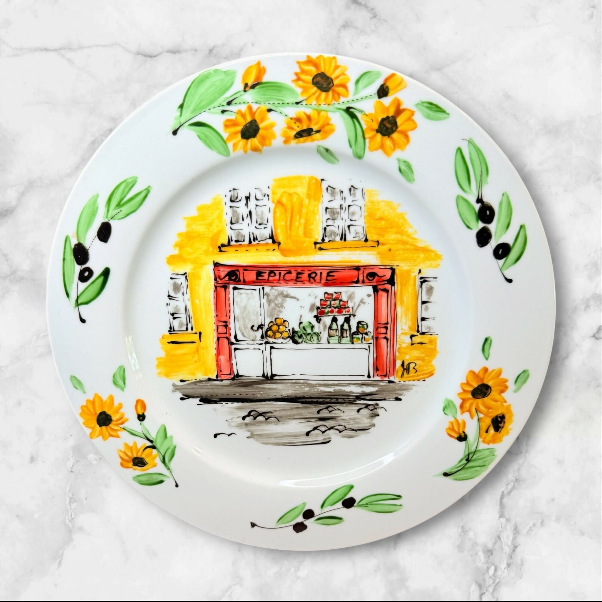 Hand Painted French Bistro Dinner Plates | Set of 4 | Excellent Condition