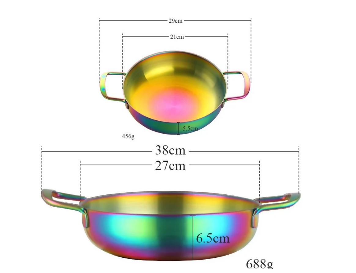 Anygleam Stock Pot 2pcs Rainbow no.0-S-L Stainless Steel Hot Pot Without Lid Single-Layer Cooking Soup Noodle Sea Food Home Kitchen Restaurant Tools