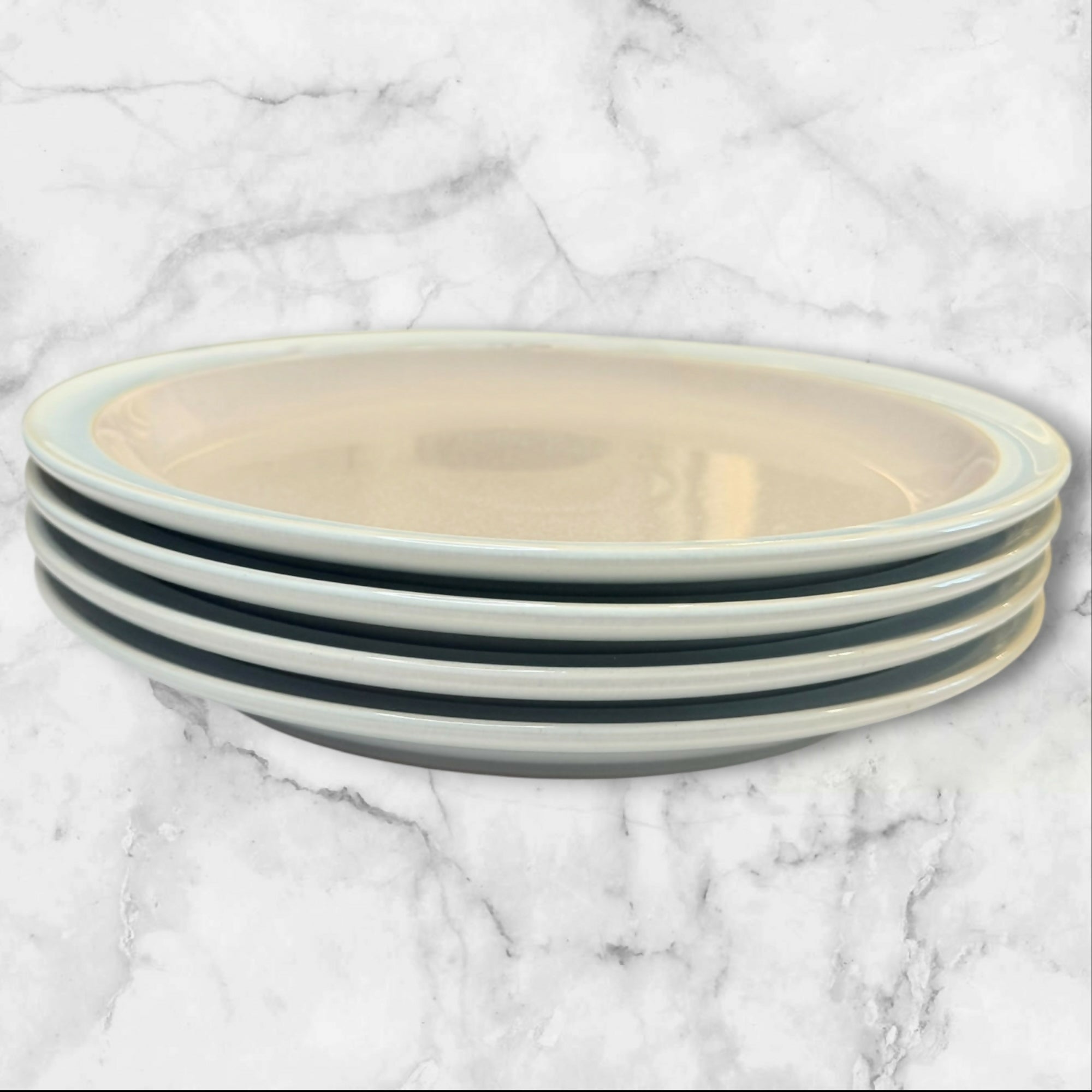 DDenby Langley Duets Taupe & Blue Dinner Plates Set of 4 Great Condition
