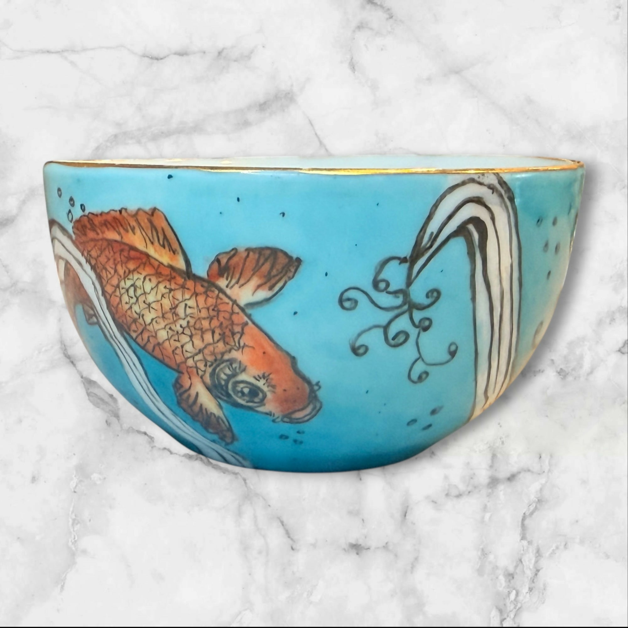 Pier 1 Imports Koi Fish Bouillon Soup Cups Set of 2 | Vintage Rare | Excellent Condition