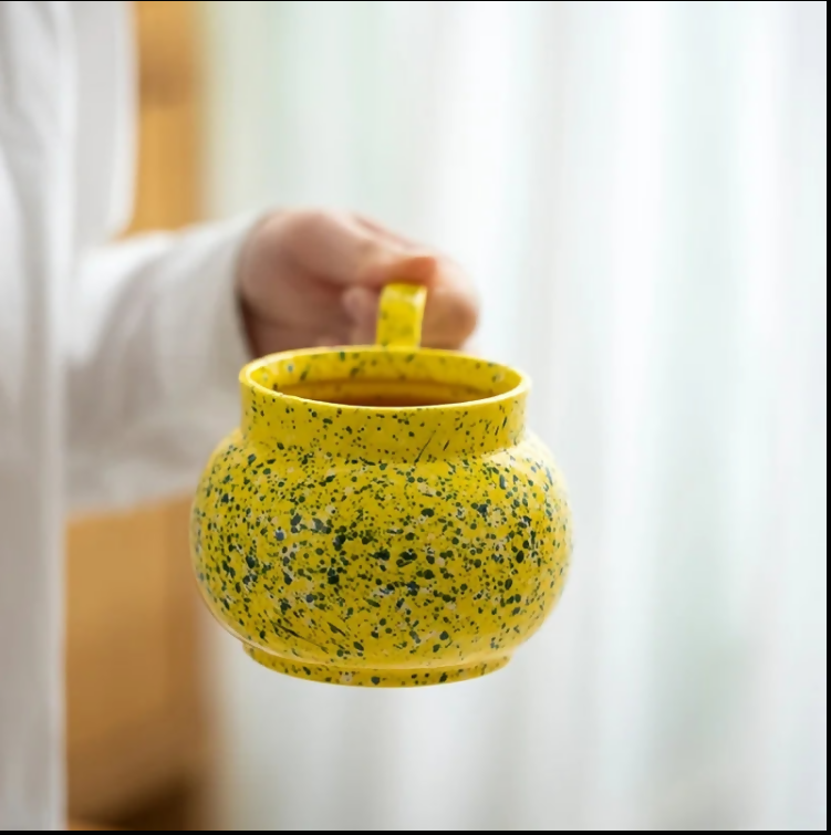 ANYGLEAM Coffee Mug Yellow With Handle Ink Design Ceramic Drinkware