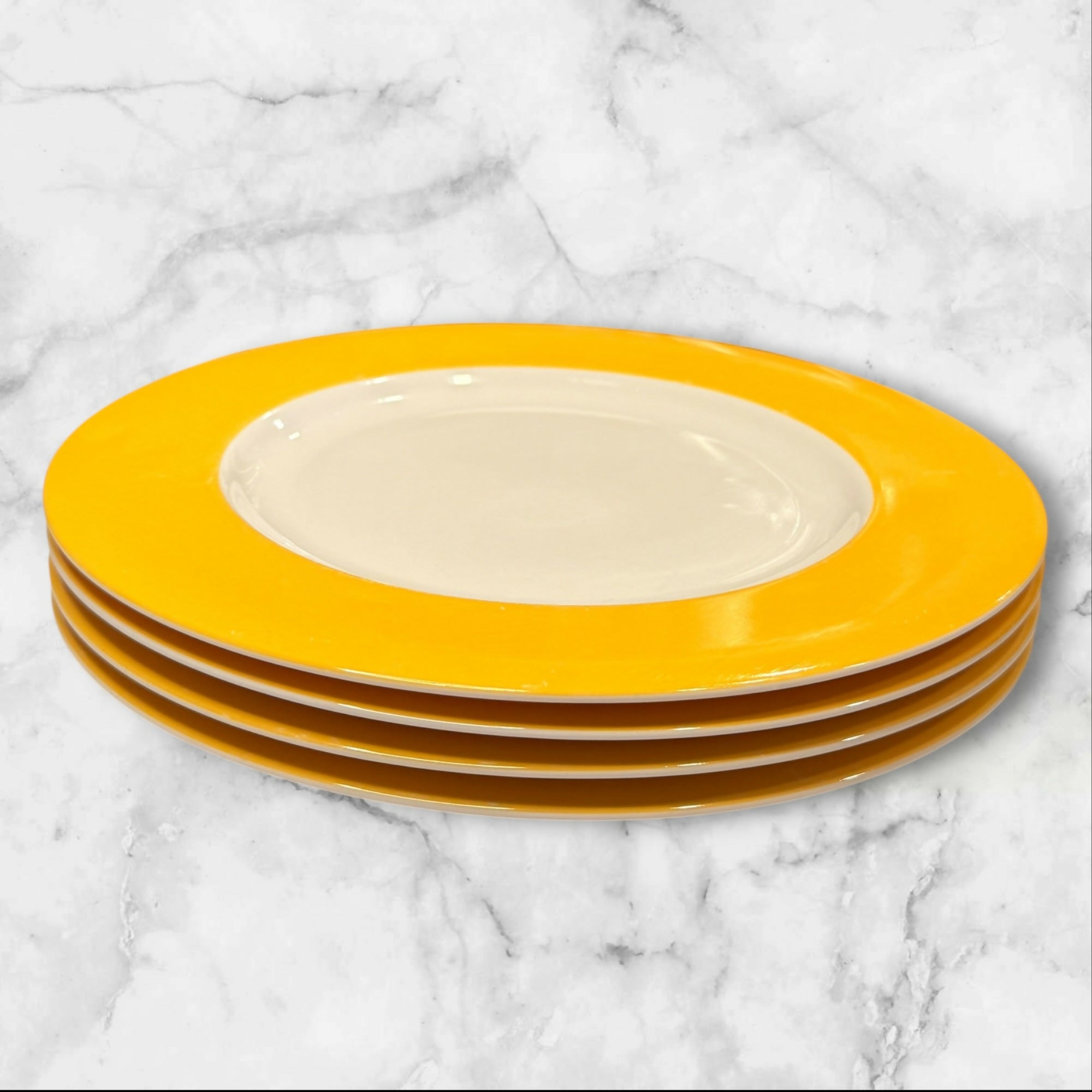 Crate & Barrel Hamptons Yellow Dinner Plates Set of 4 Gently Used