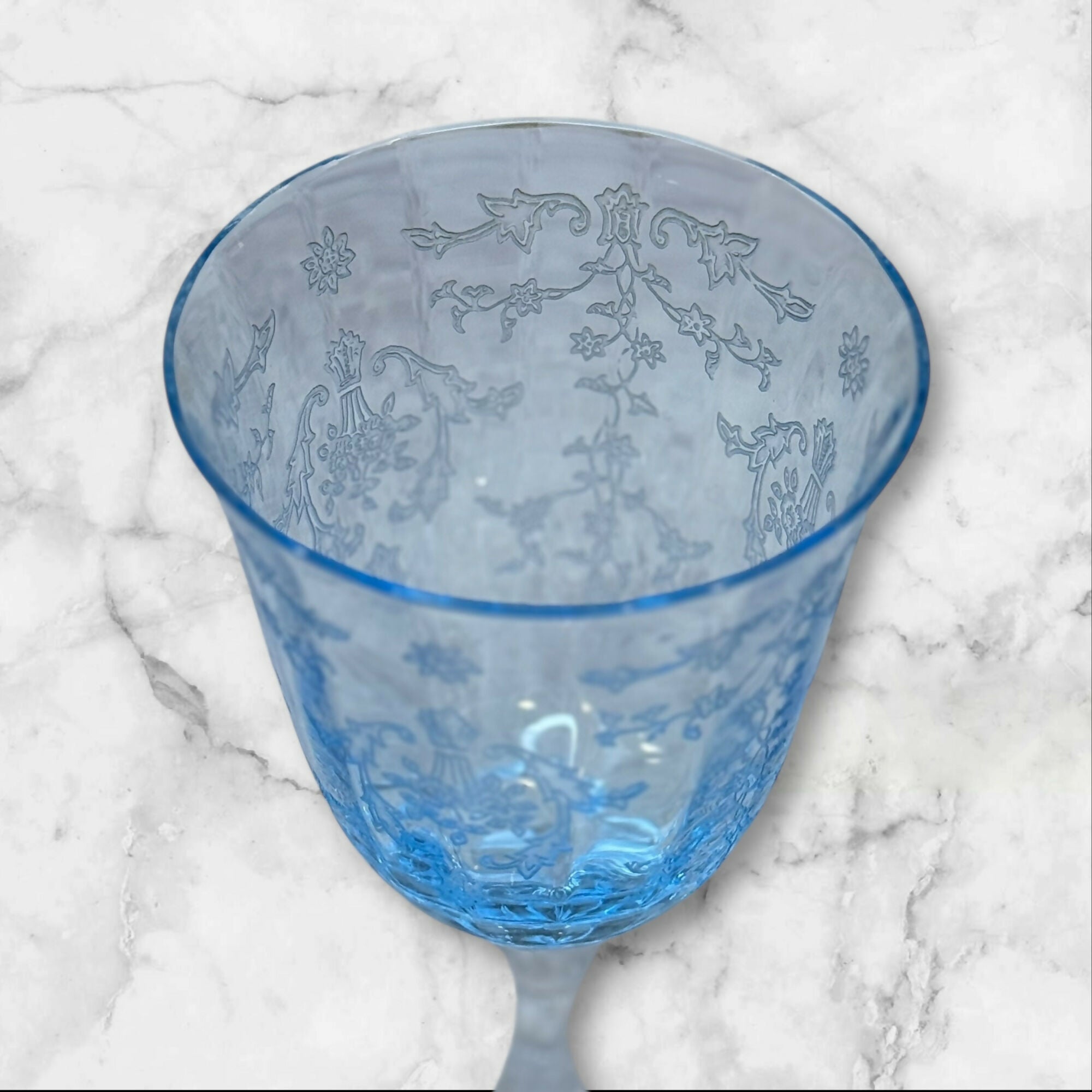 Fostoria Navarre Blue Crystal Water Goblet | Single Glass | Excellent Condition