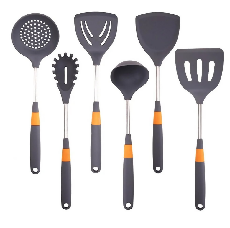 Anygleam Cooking Utensil 6 Set Grey Heat Resistant Tools Spatula Kit Kitchen Accessories Kitchenware Paddle Scoop for Nonstick Cookware