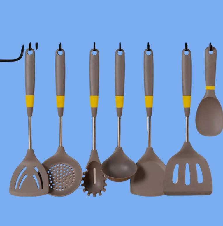 Anygleam Cooking Utensil 8 Set Khaki Heat Resistant Tools with 1 Rice Spatula and 1 Storage for Spatula Kit Kitchen Accessories Kitchenware for Nonstick Cookware