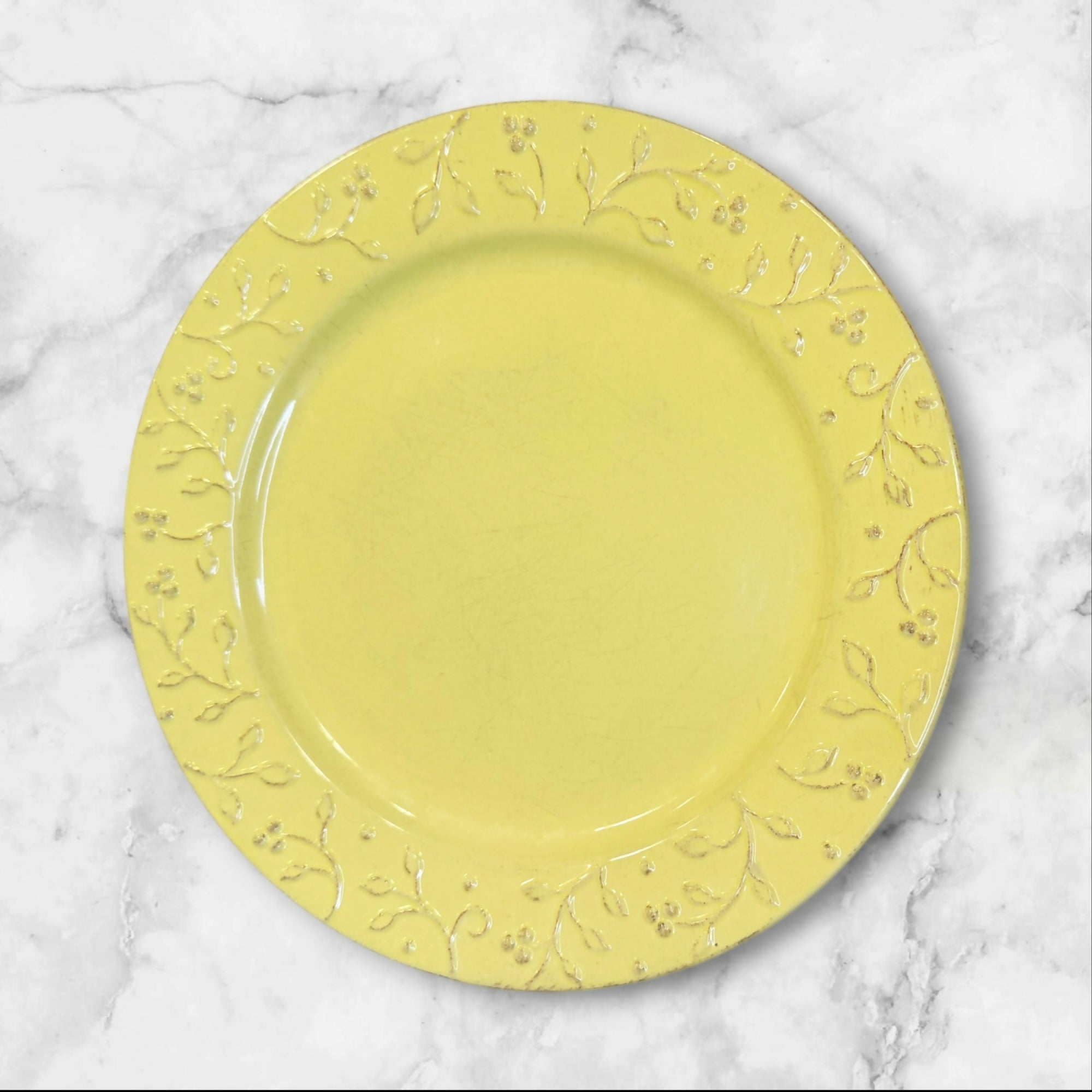 Certified International Chelsea Yellow Embossed Dinner Plates Set of 4 | Gently Used