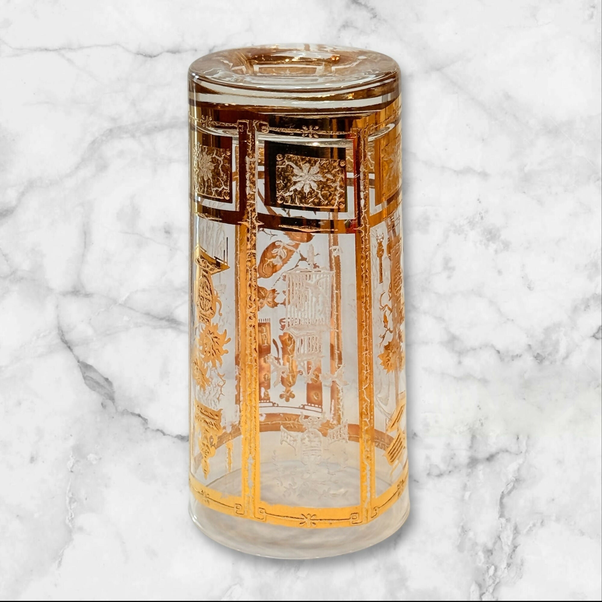 Culver 22K Gold Chinoiserie Bar Glasses | Set of 2 | Vintage MCM
