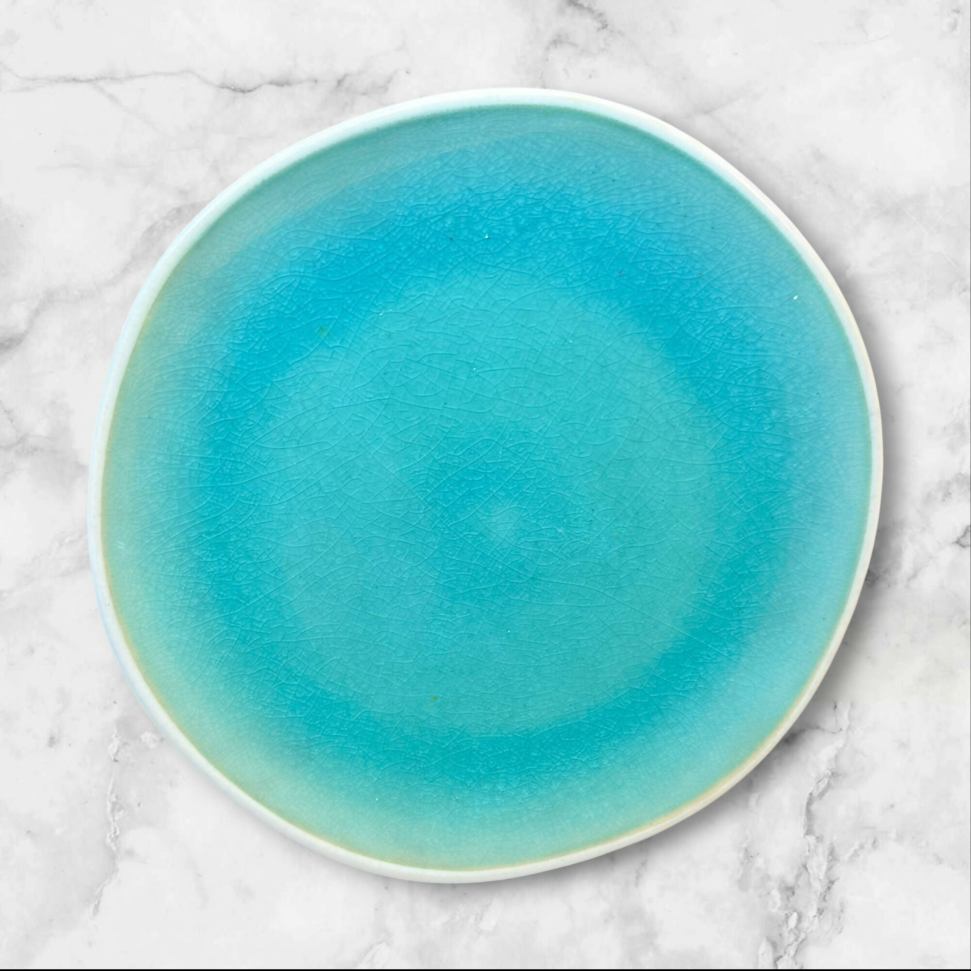 Roscher & Co Crackle Glass Turquoise Dinner & Salad Plates | Set of 8 | Good Condition