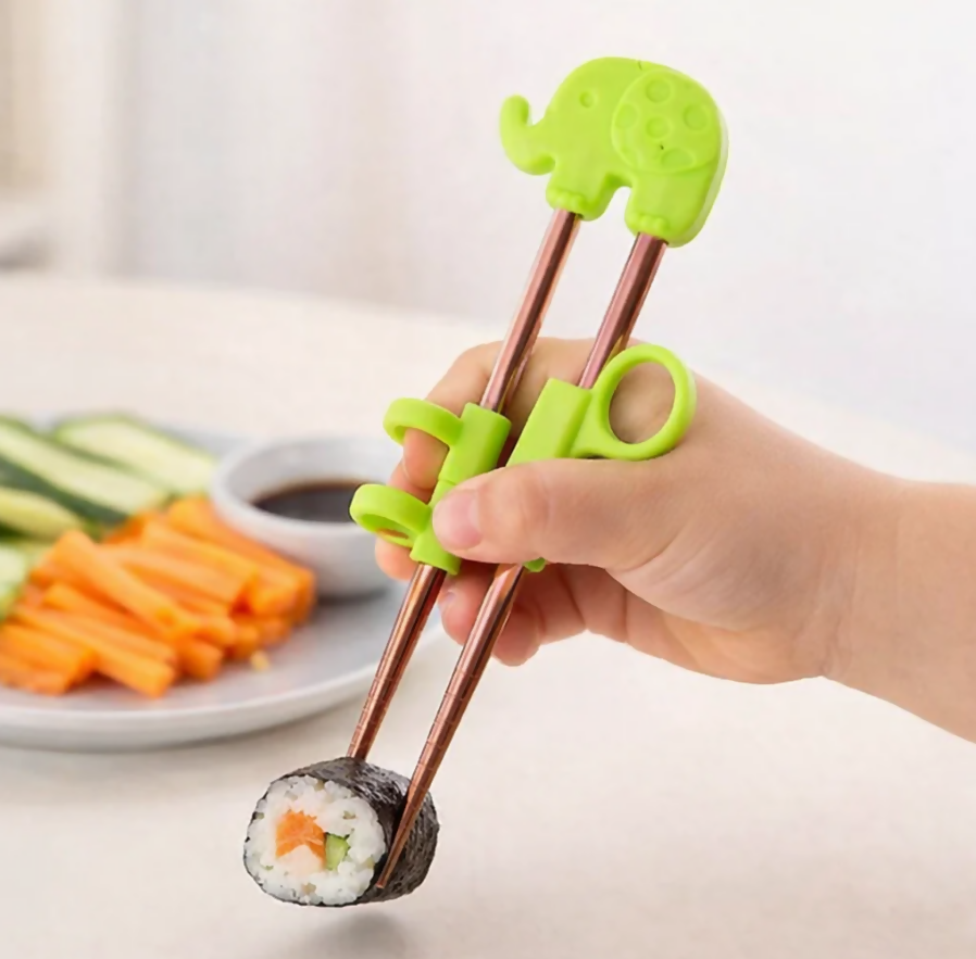 Anygleam Green Red Rainbow Elephant Chopsticks – 1 Pair | Reusable Stainless Steel Cartoon Kids Utensils