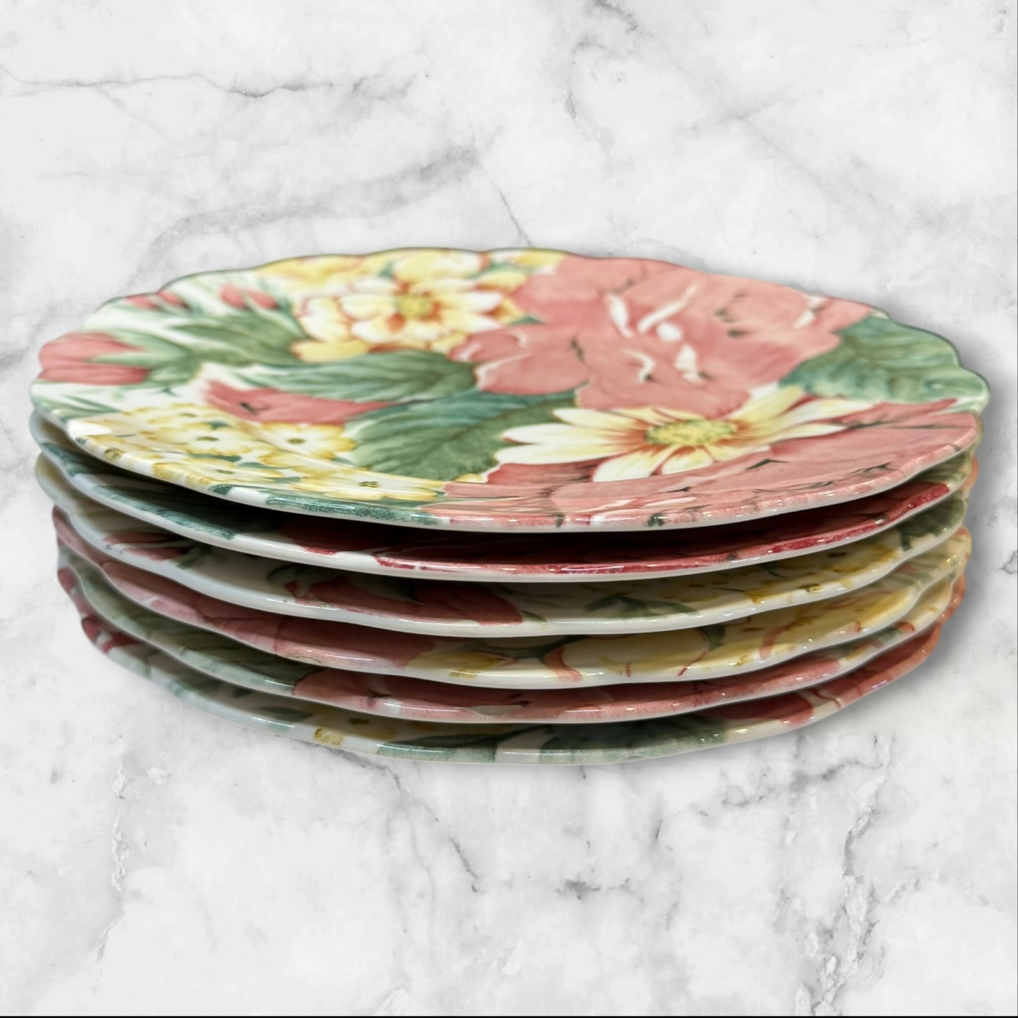 NIKKO English Garden Salad Plates | Set of 6 | Vintage Floral Stoneware