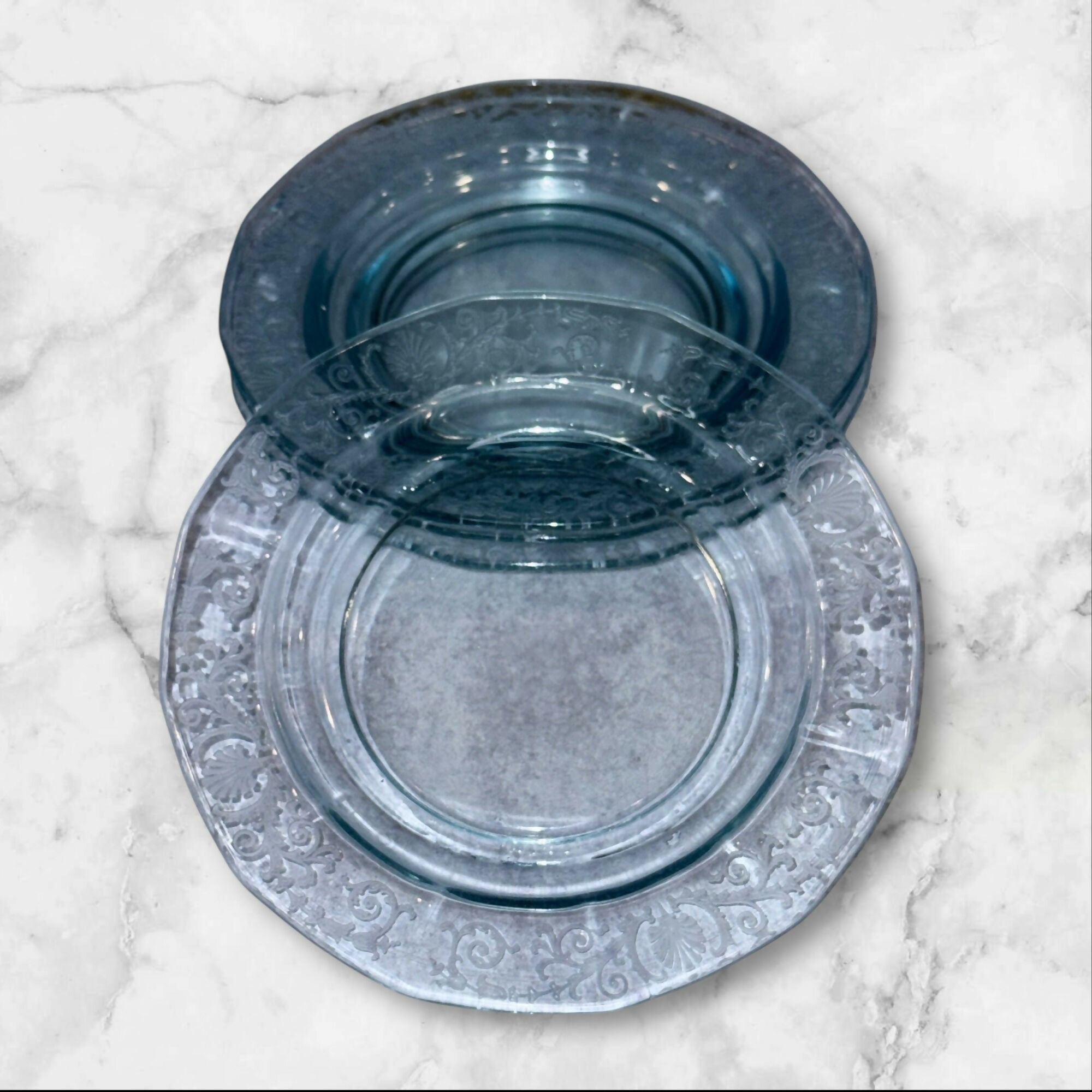Fostoria Versailles Blue Finger Bowls & Underplates | Set of 4 | Great