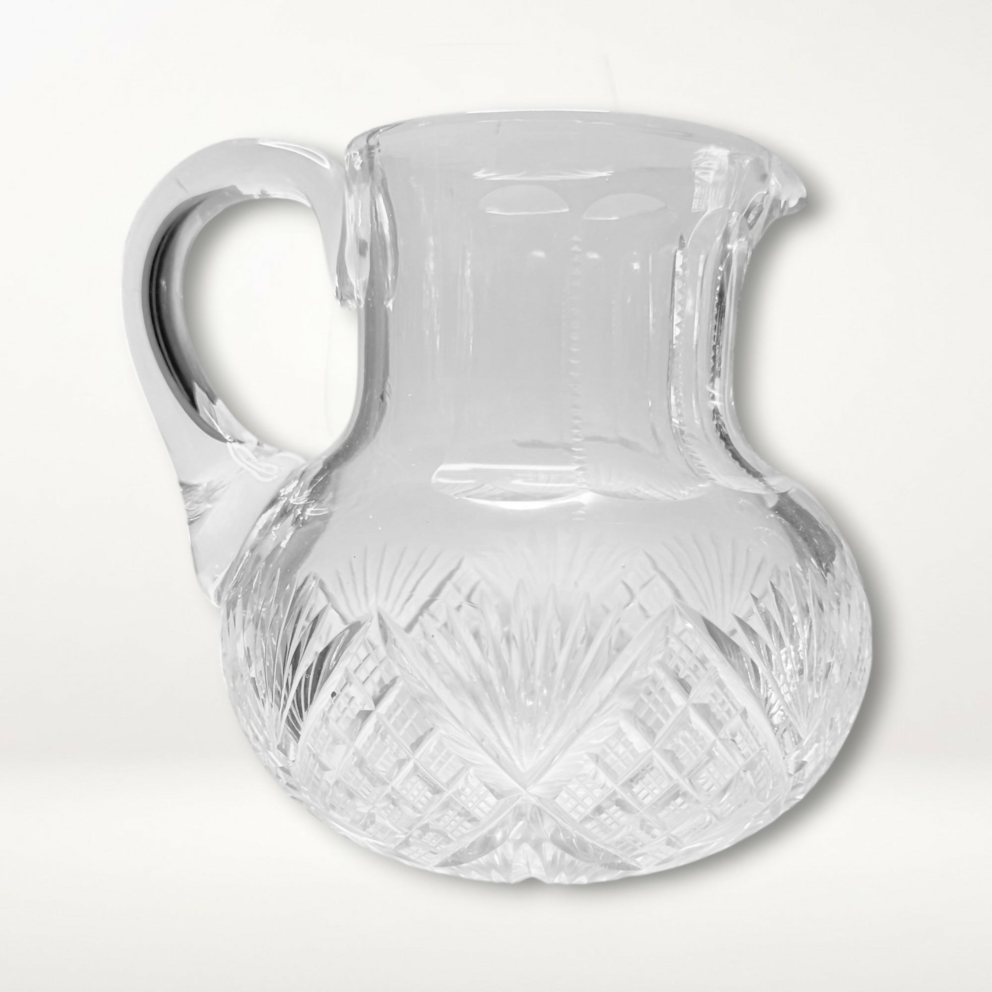 Vintage Cut Crystal Water Pitcher Handled Glass Decanter Excellent Condition