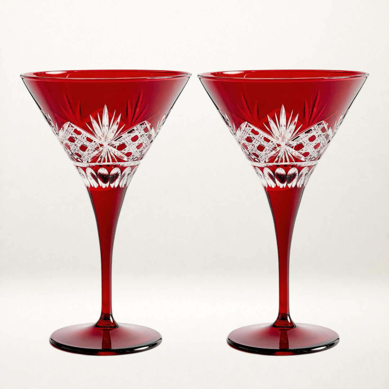 Pottery Barn Antique Cut Martini Glasses Red | Set of 4 | Excellent Condition