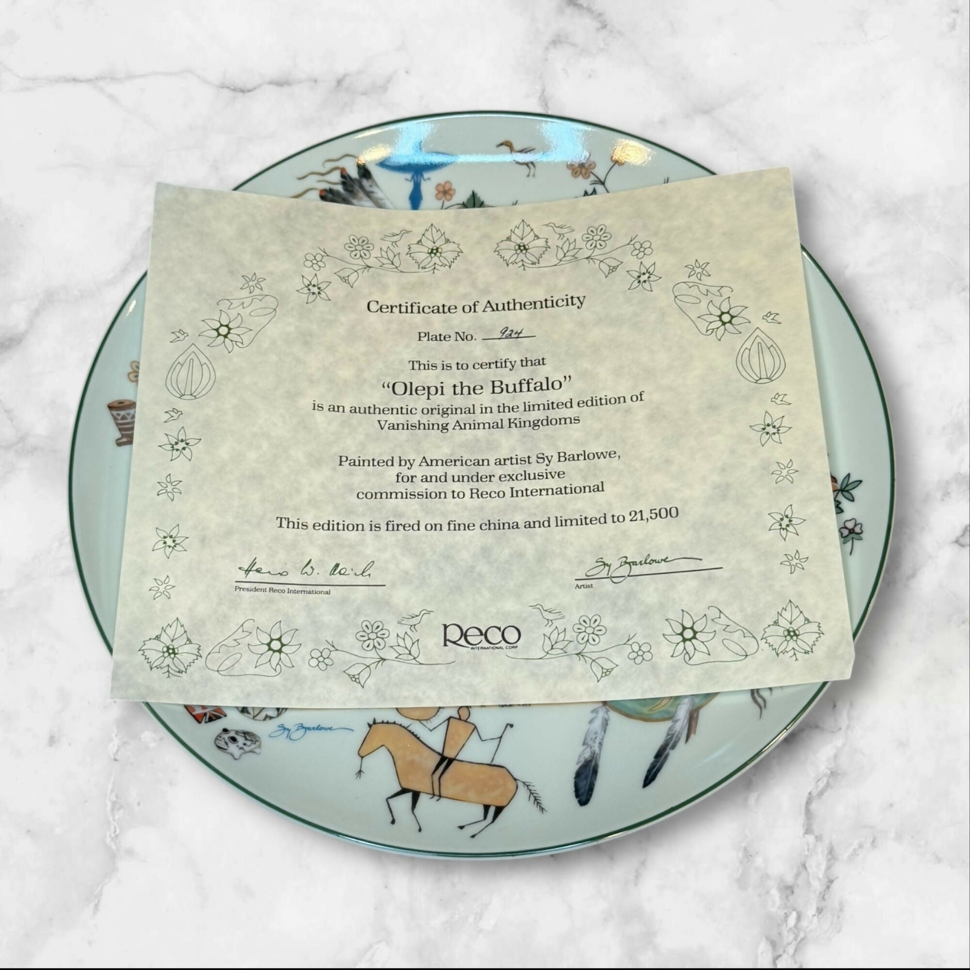 Reco Olepi the Buffalo Collector Plate | Sy Barlowe 1987 | Original Box | Exc Cond