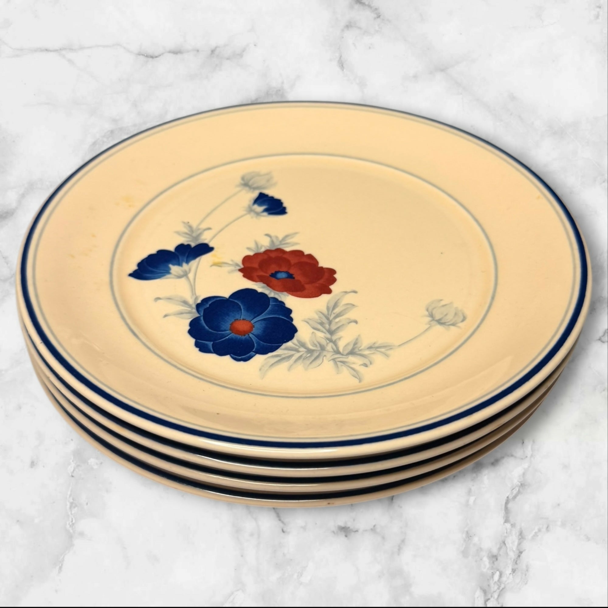 Noritake Harlequin Salad Plates Set of 4 Floral Blue Red Gently Used