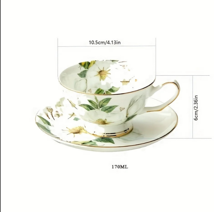 Anygleam Tea Cup Set White Ceramic With Saucer 5.7oz Drinkware