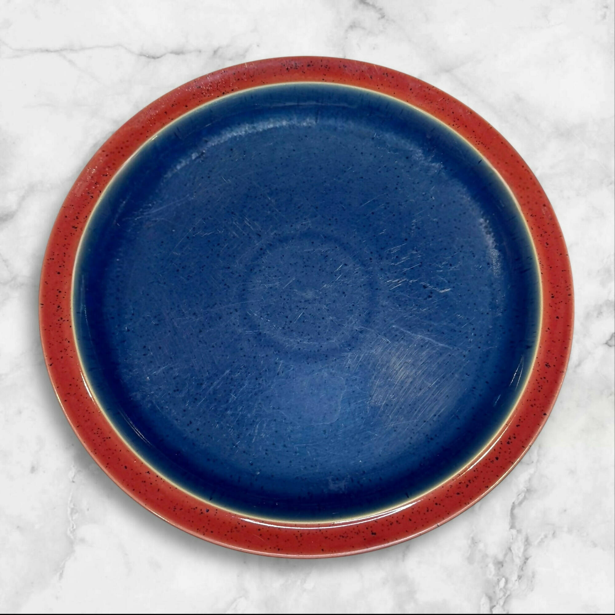 Denby Harlequin Blue Red Dinner Plates | Set of 3 | Good Condition