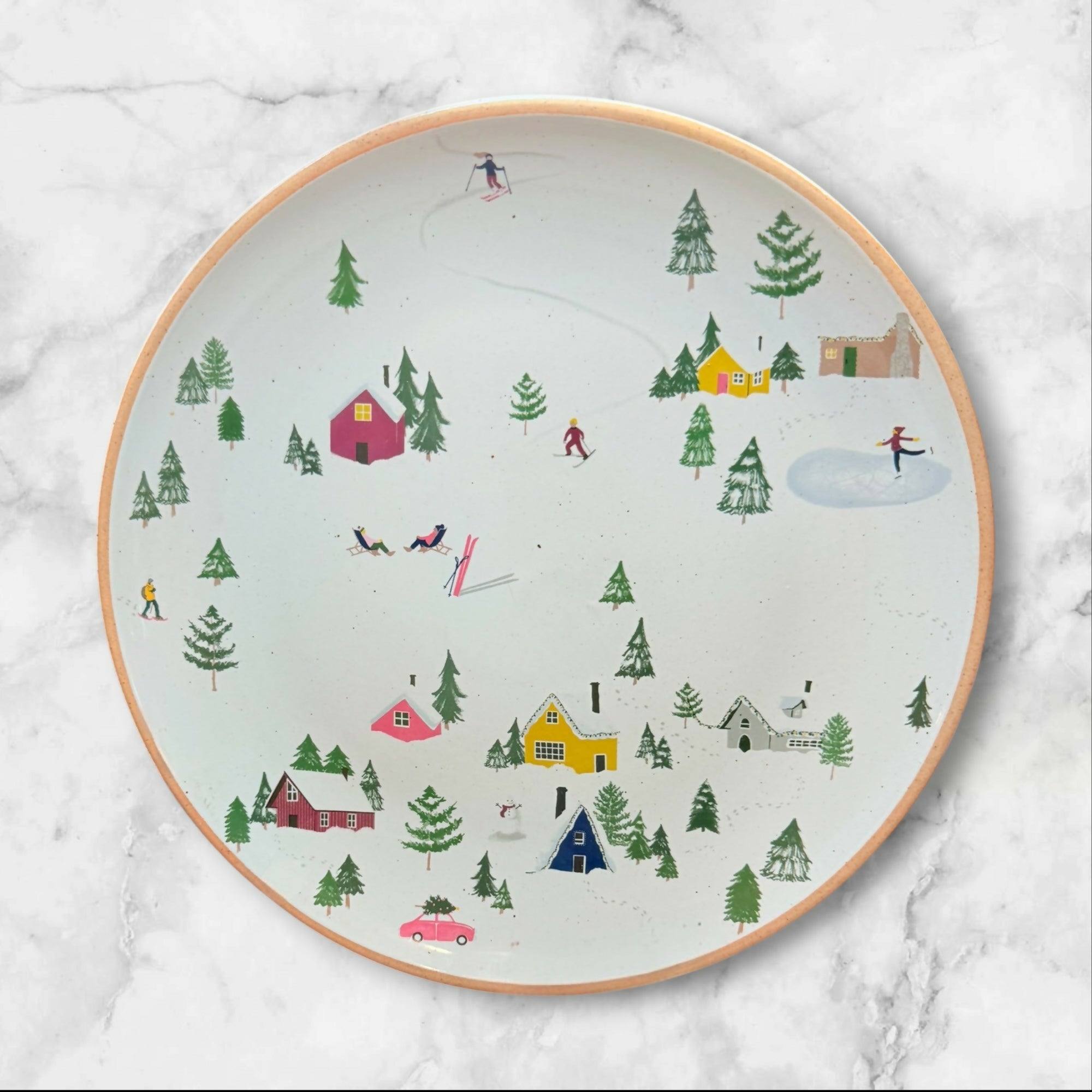 West Elm Holiday Skier Dinner & Salad Plates | Set of 8 | Excellent Condition