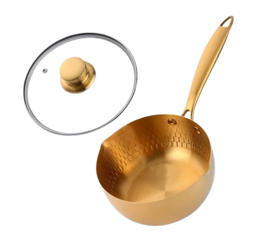 Anygleam Stock Pot Gold Non-Stick Stainless Steel Kitchen Snow Pan Noodle Soup with Lid Cooker Universal Cookware