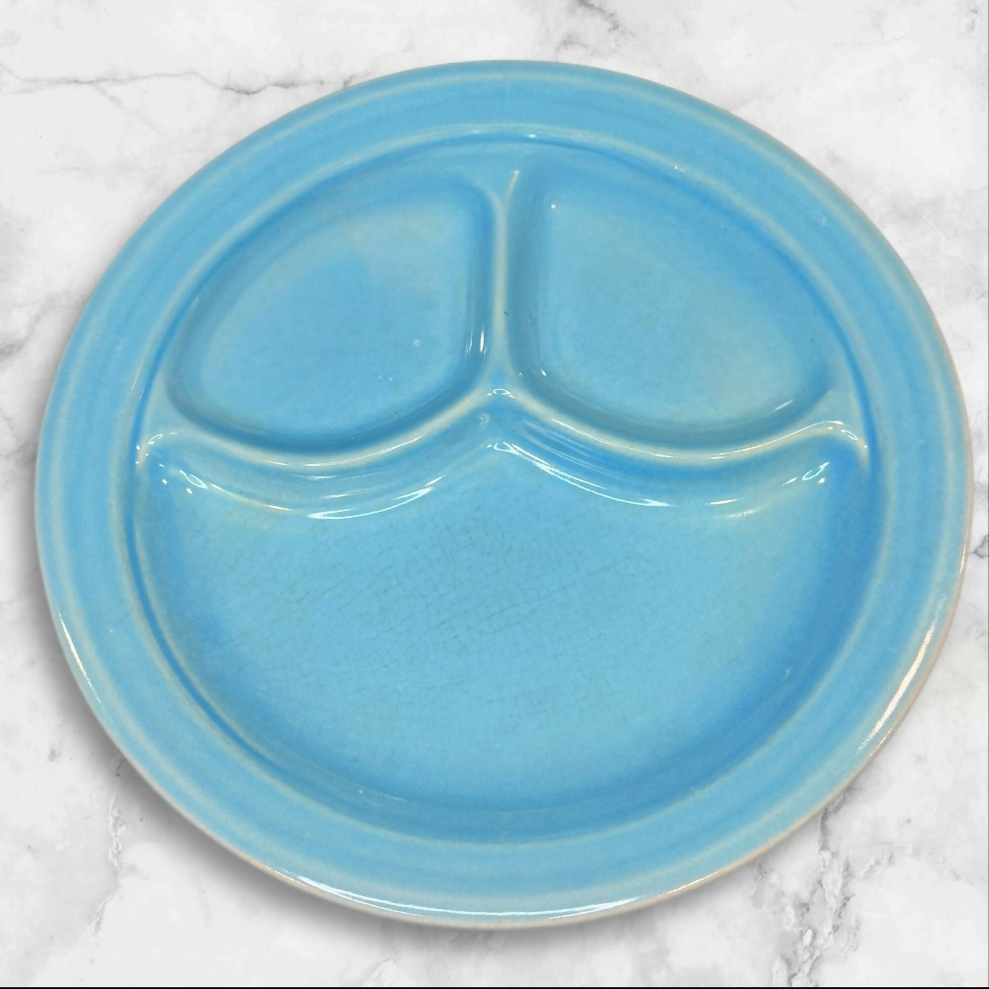 Bauer Plainware Turquoise Divided Grill Plates | Set of 4 | Vintage Good Condition