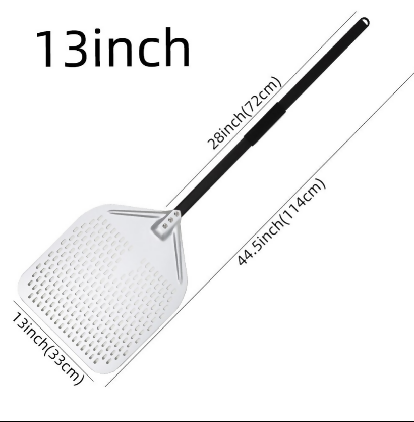 Anygleam Pizza Shovel 33 cm X 114cm Silver for Perforated Peel with Metal Handle Oven Turning Baking Accessory