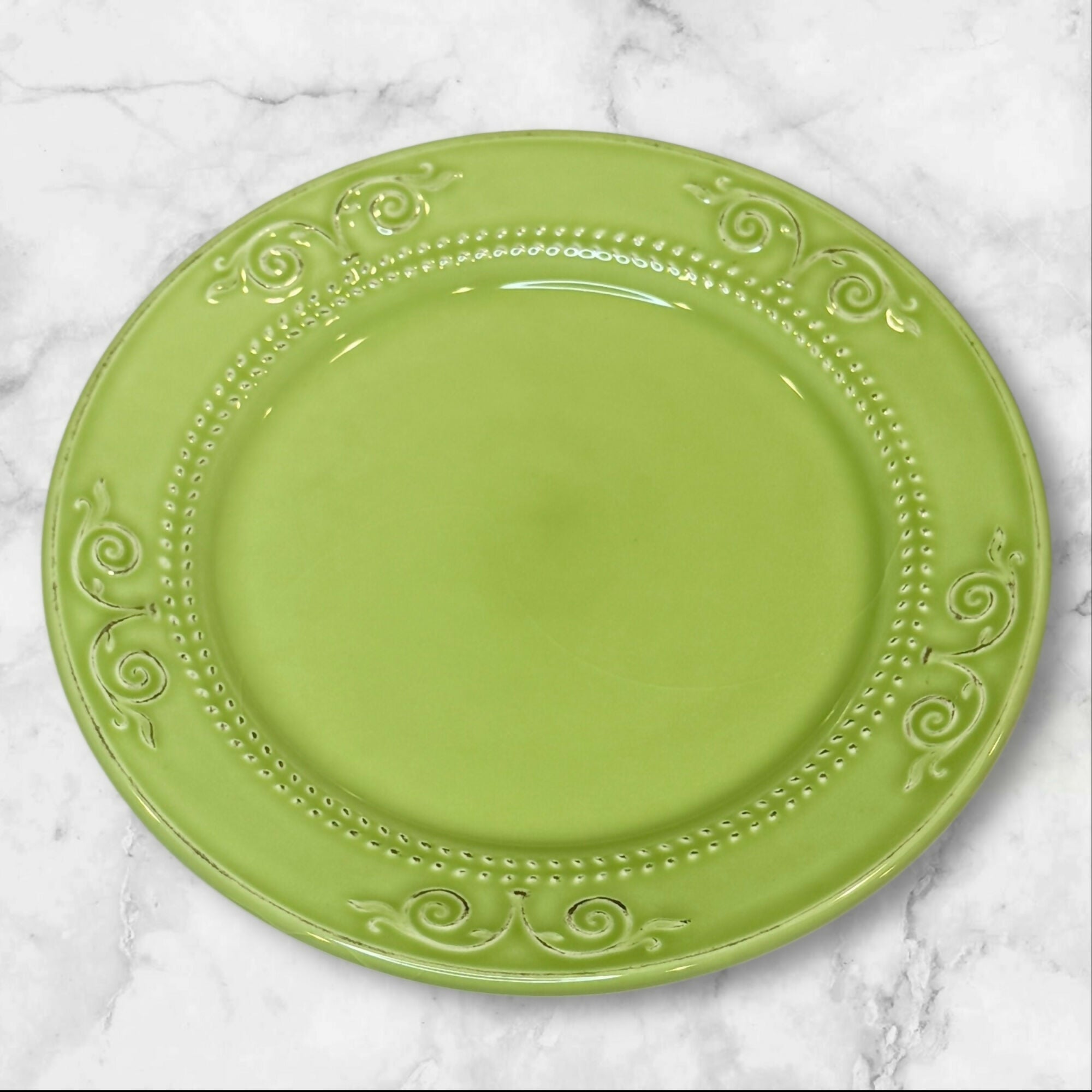 Matceramica Green Scroll Salad Plates | Portuguese Stoneware | Set of 4 | Excellent