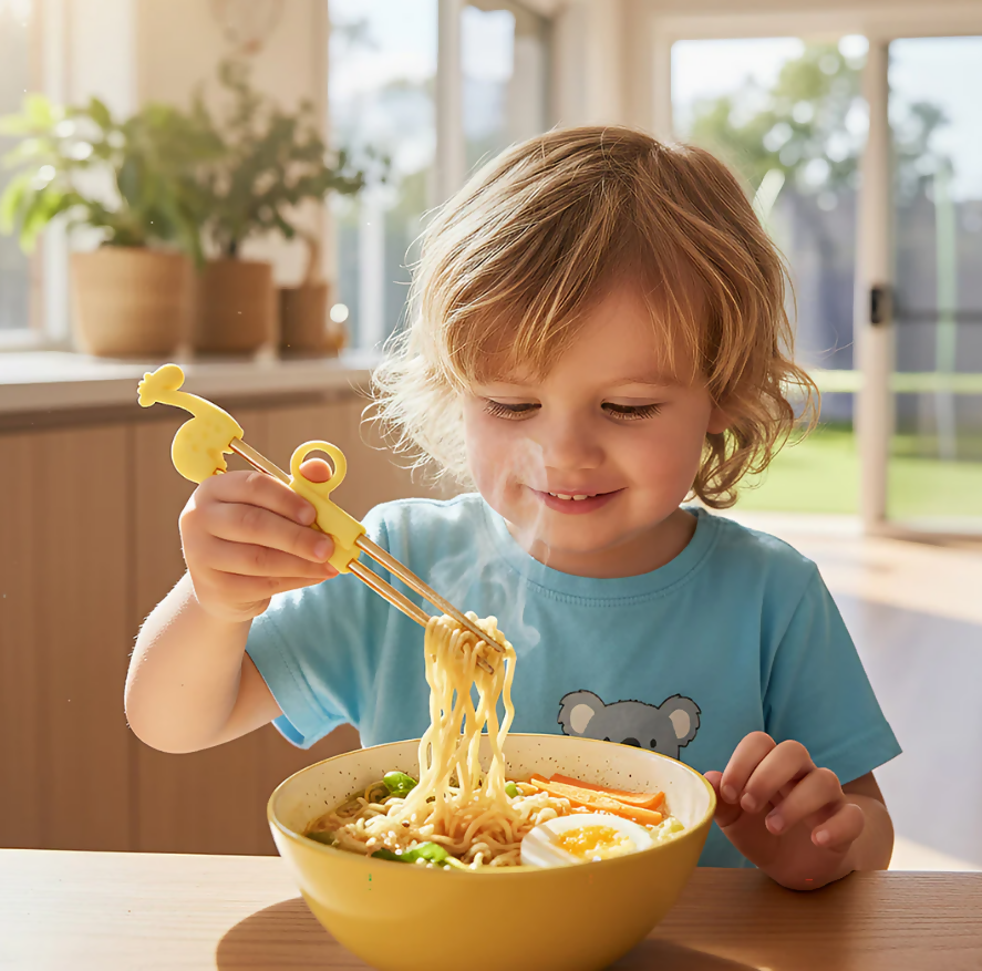 Anygleam Yellow Gold Giraffe Chopsticks – 1 Pair | Reusable Stainless Steel Cartoon Kids Utensils