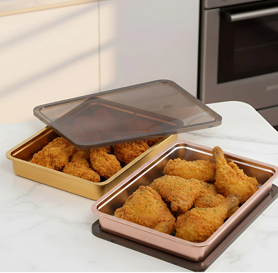 Anygleam Rose Gold 2Pcs Food Grade Stainless Steel Crisper Box Food Storage with Lid