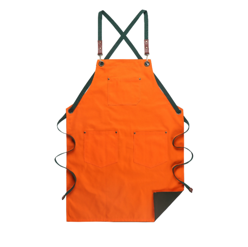 Anypron Orange Green Cooking Apron for Men Women Chef Cafe Workwear