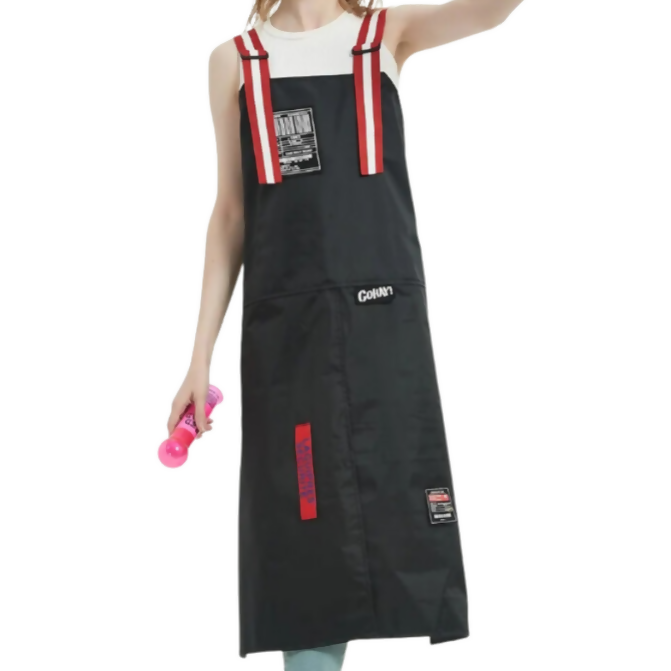 Anypron Black Waterproof Adjustable Apron with Red Trim and 2 Pockets