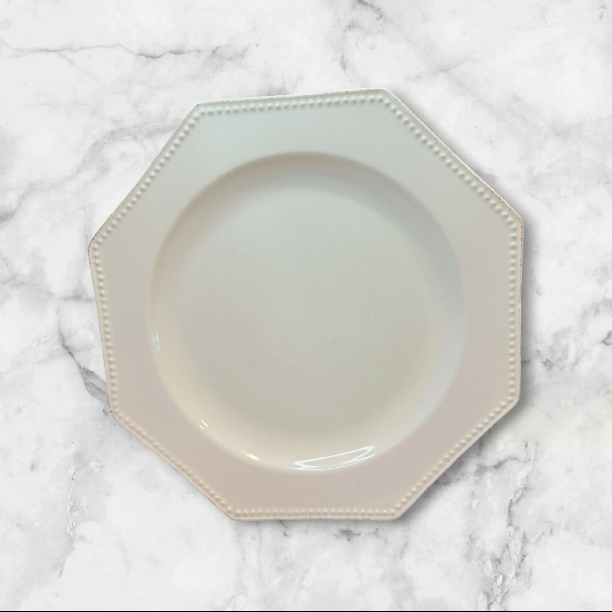 Made in Portugal Octagon Beaded Dinner Plates Ivory Cream | Set of 6 | Good Condition