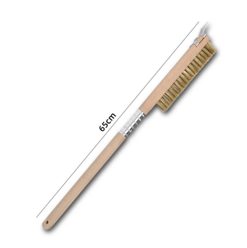 Anygleam Wooden 65cm Pizza Oven Copper Brush with Metal Scraper Tool Cleaning Accessories