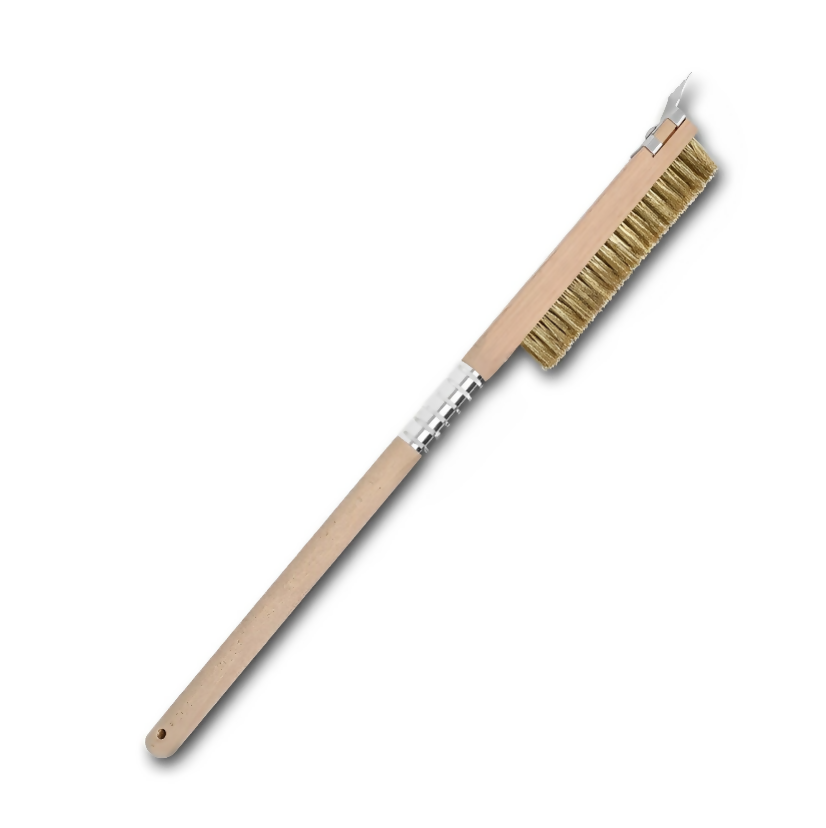 Anygleam Wooden 65cm Pizza Oven Copper Brush with Metal Scraper Tool Cleaning Accessories