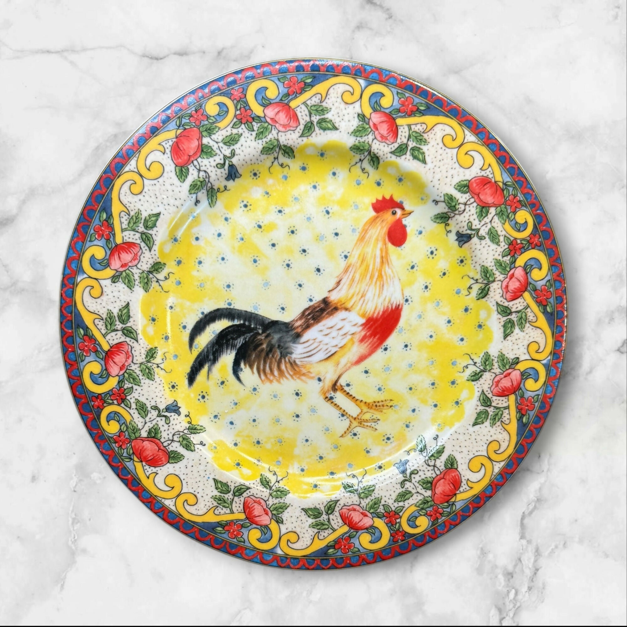American Atelier Petite Provence Rooster Salad Plates | Set of 4 | Excellent