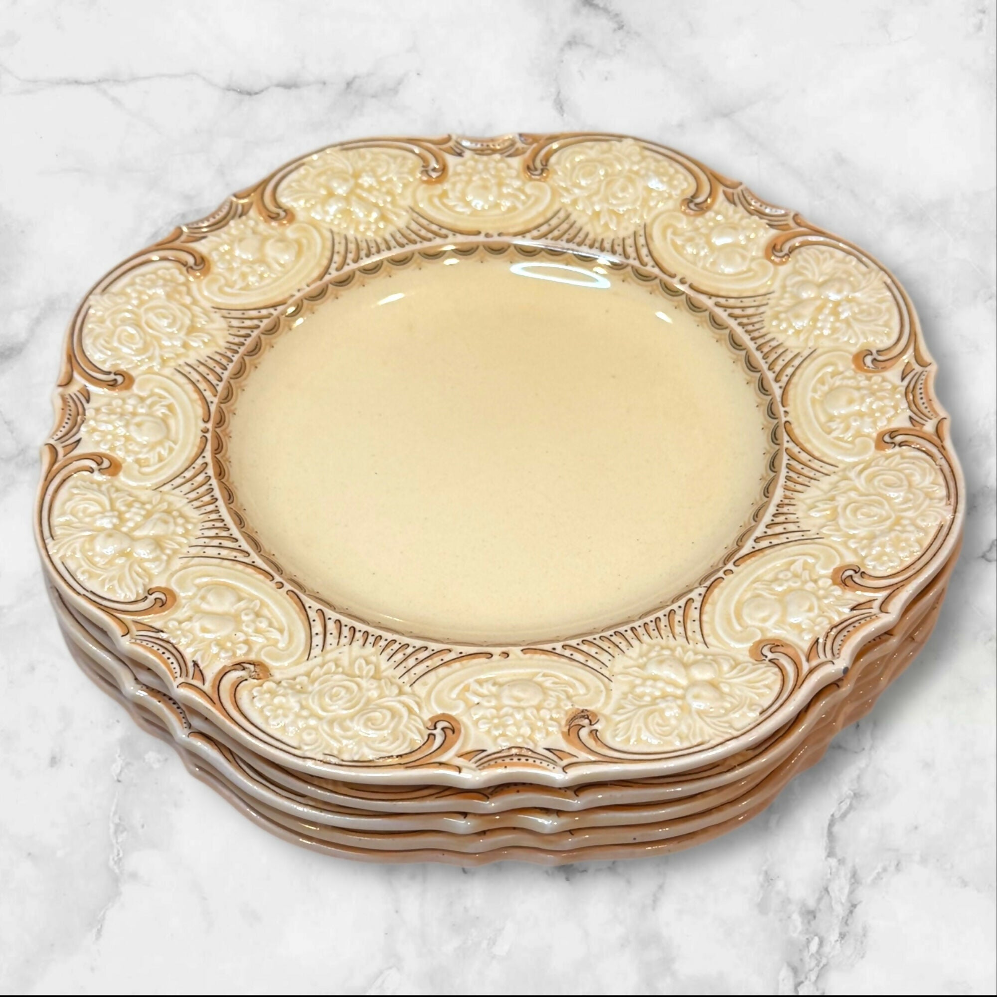 Crown Ducal Berkeley Embossed Cream Salad Plates | Set of 5 | Excellent Condition