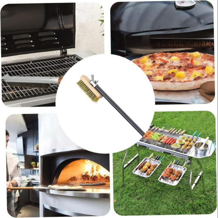 Anygleam Black 81cm Oven Copper Brush with Metal Scraper Tool and Length Adjustable Handle Cleaning Accessories