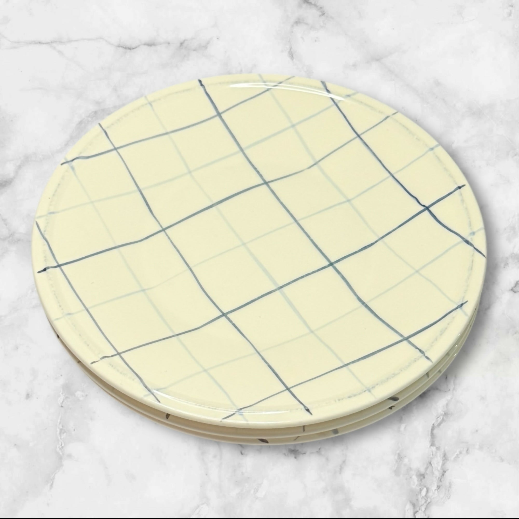 Cremieux Blue Grid Salad Plates Set of 3 | Portugal | Excellent Cond