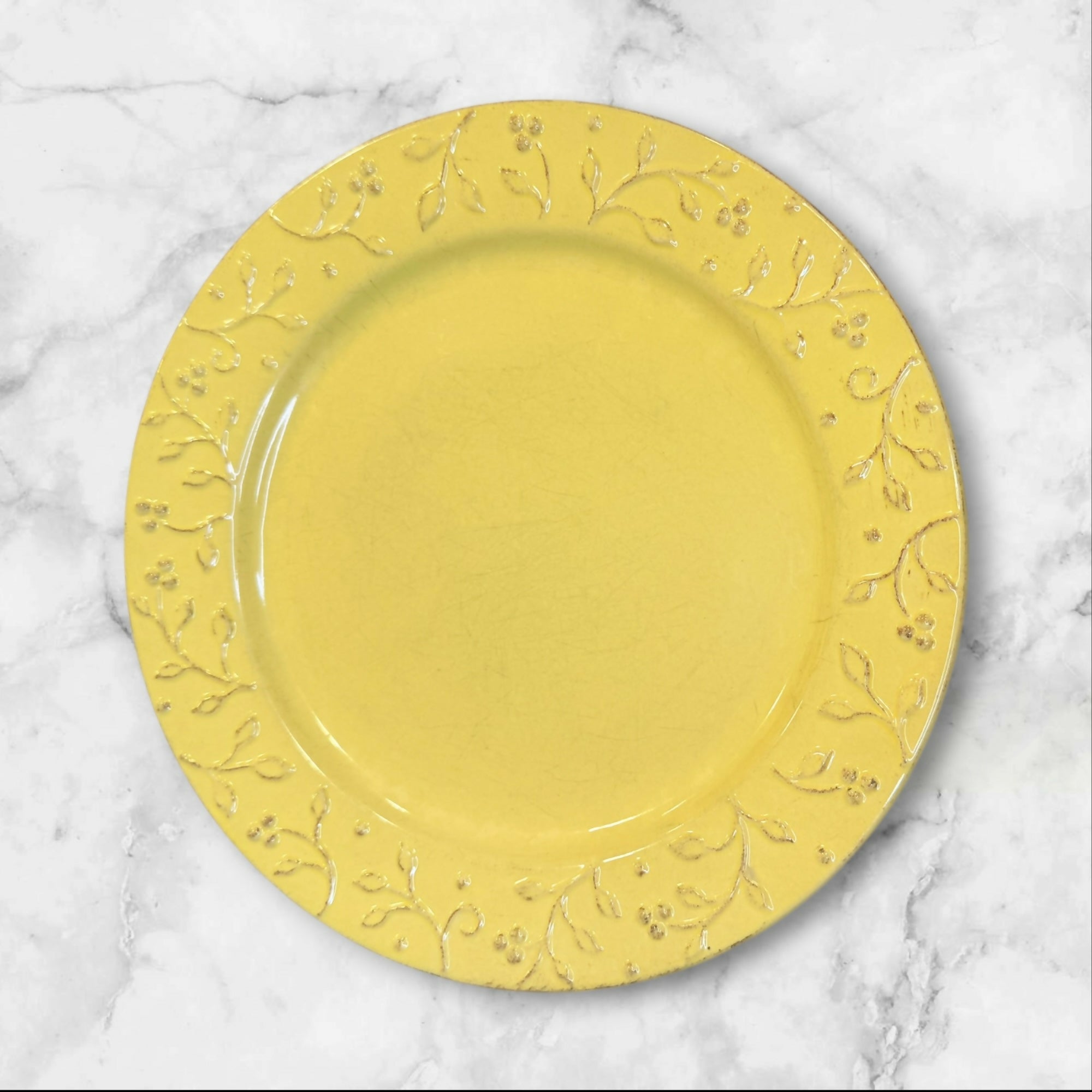 Certified International Chelsea Yellow Embossed Dinner Plates Set of 4 | Gently Used