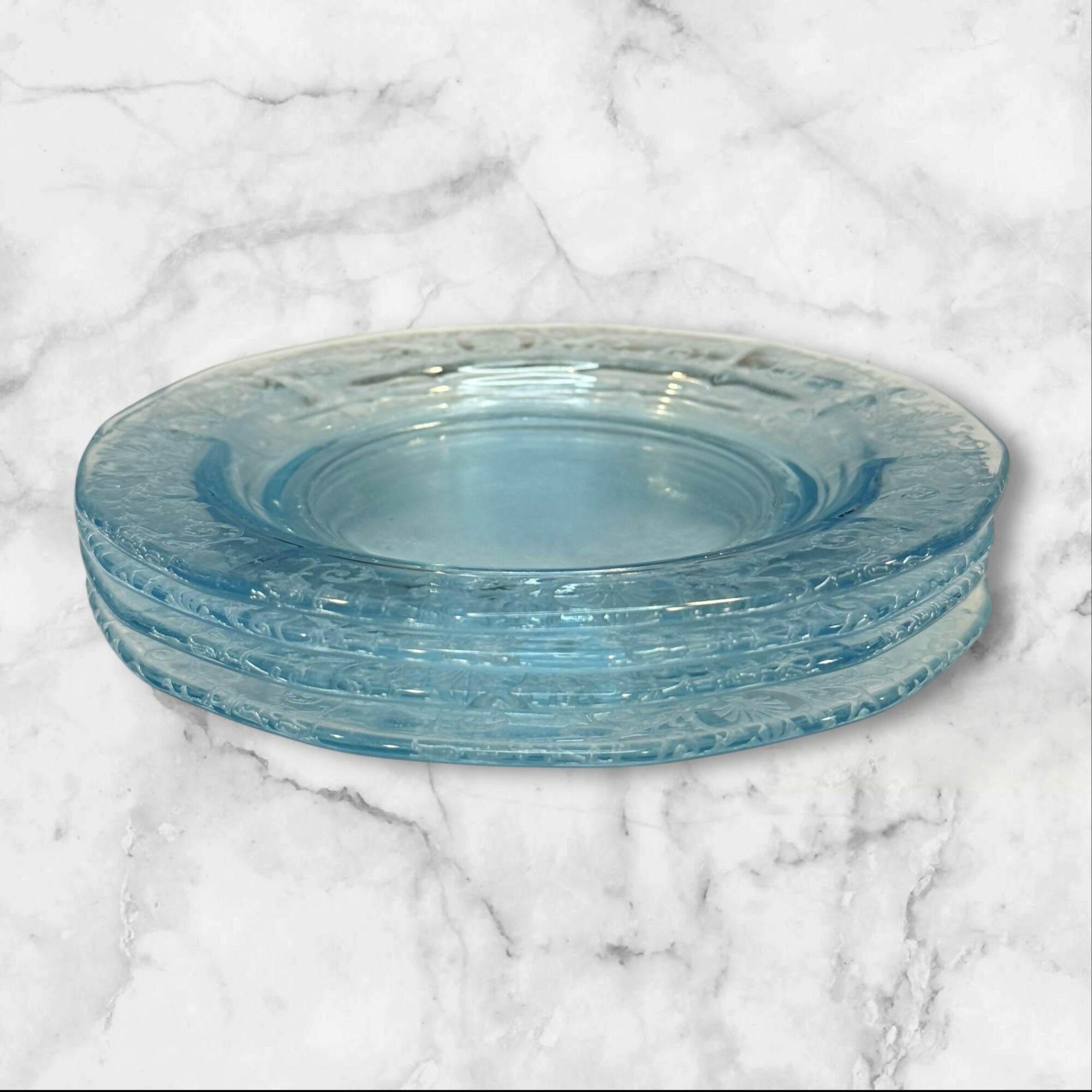 Fostoria Versailles Blue Finger Bowls & Underplates | Set of 4 | Great