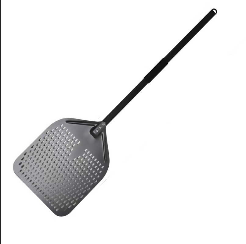 Anygleam Pizza Shovel 33 cm x 114cm Dark Grey for Perforated Peel with Metal Handle Oven Turning Baking Accessory